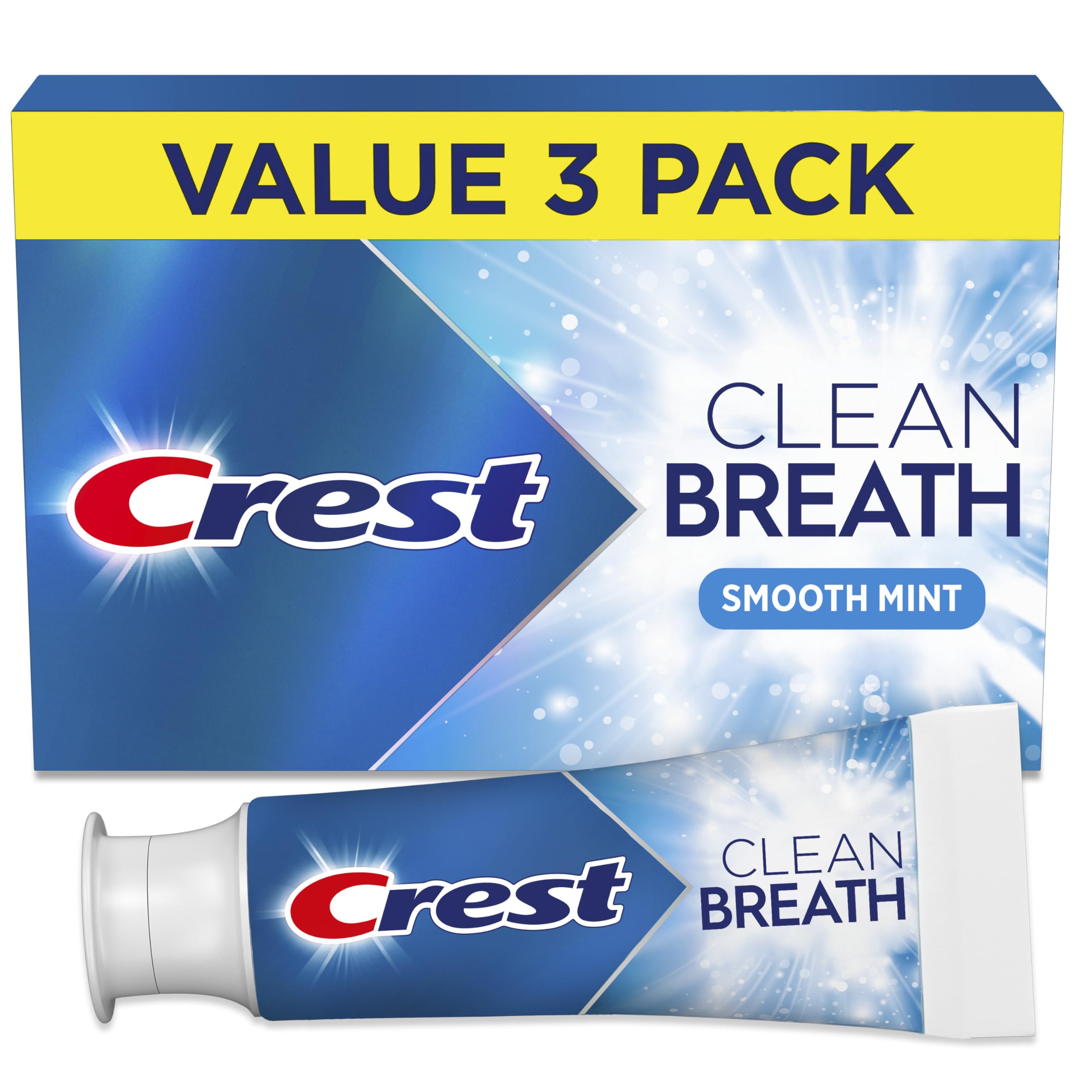 Crest Toothpaste Clean Breath Smooth Mint 3.3oz Pack of 3 – Neutralizes Bad Breath, Antibacterial Protection, Fights Cavities, Freshens Breath, Gently Whitens