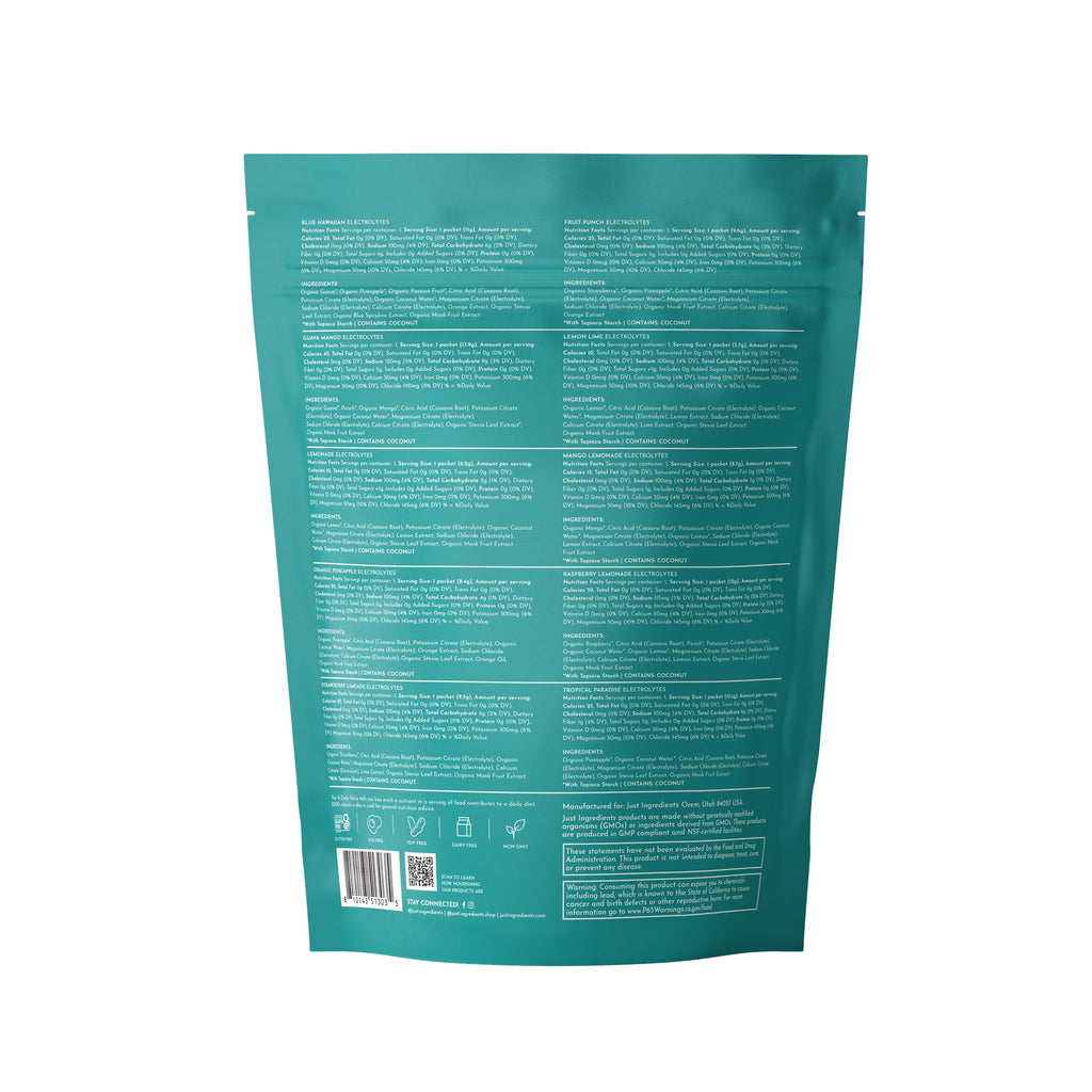 JUST INGREDIENTS Electrolyte Sample Pack – 10 Stick Variety | Hydration Powder Packets | Real Fruit Electrolytes | 3:1 Potassium to Sodium Ratio | No Sugar Added | Travel Drink Mix