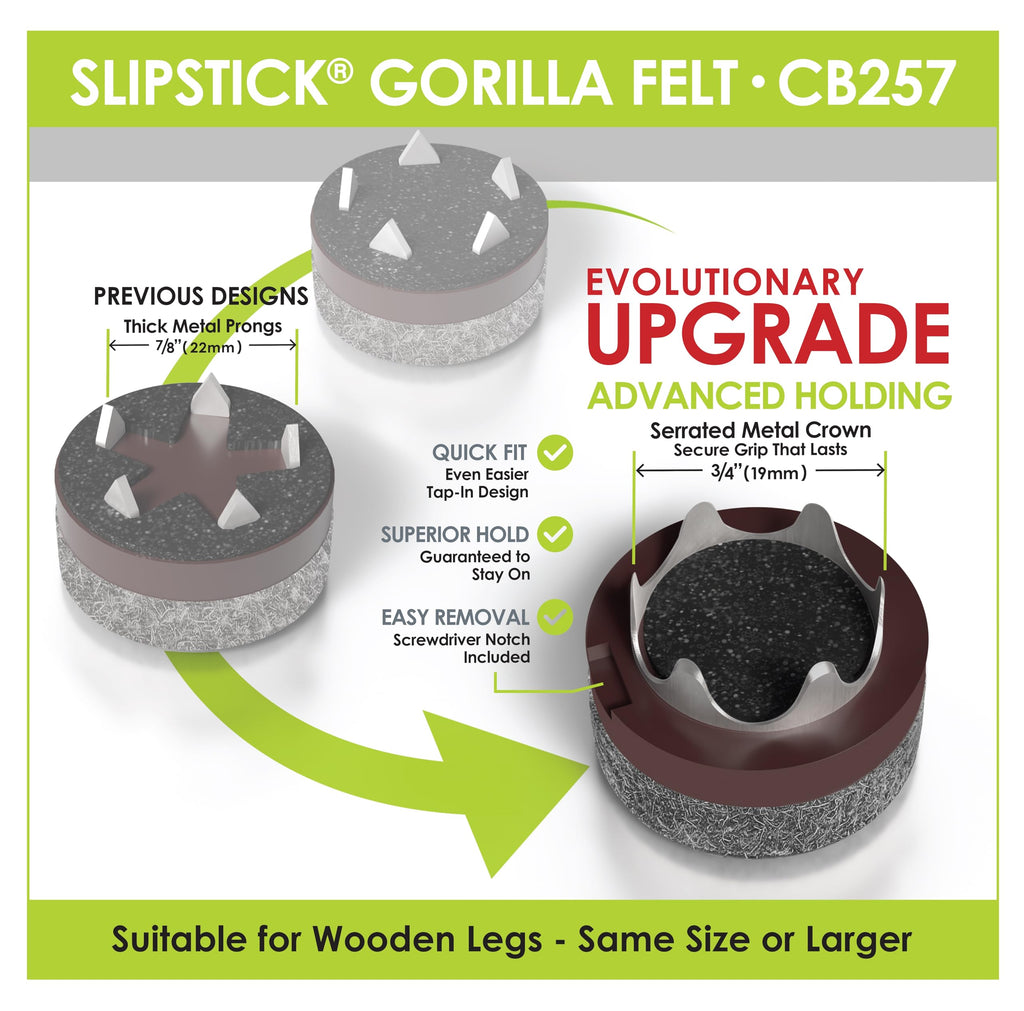 GorillaFelt Chair Leg Floor Protectors/Felt Chair Glides (Set of 16) Tap-On Felt Furniture Pads Guaranteed to Stay On, 1 Inch Round Chair Sliders