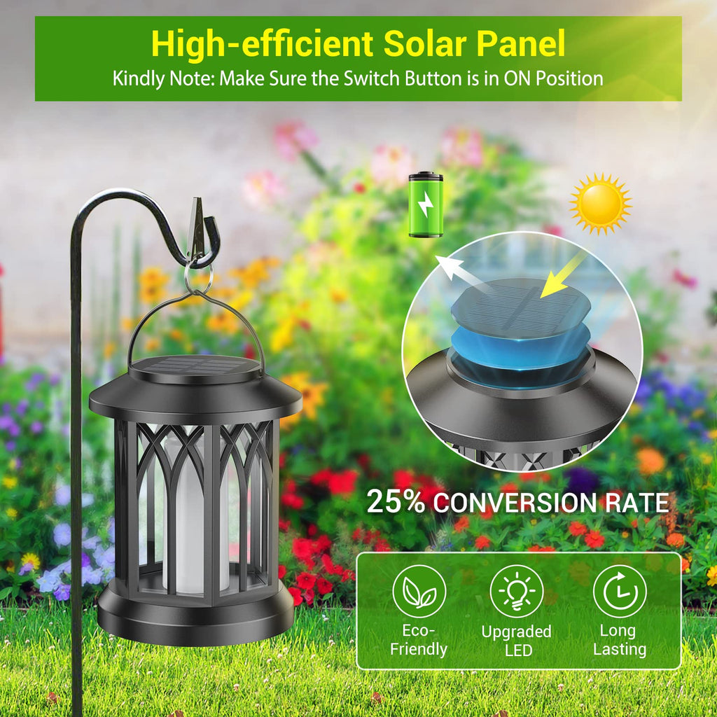 KOOPER 4 Pack Solar Lantern Outdoor Lights, Upgraded Flickering Flame Solar Lanterns Lights Outdoor Waterproof, Hanging Lantern Decorative, Solar Powered Lanterns for Yard Patio Path Tree Garden Decor