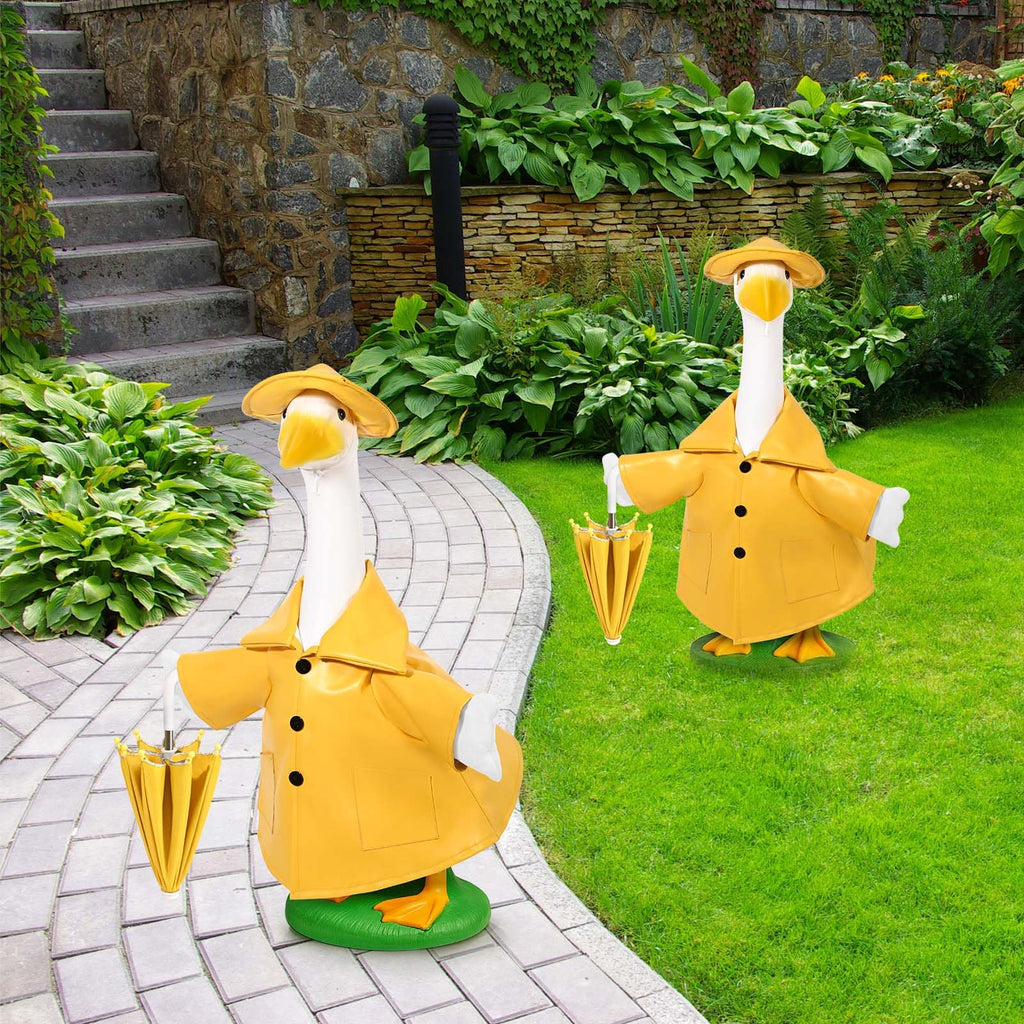 Kuscul Summer Goose Outfits 23 Inch Porch Goose Raincoat Outfit Lawn Goose Rainy Clothes with Umbrella Hat for Geese Statue Summer Spring Garden Patio Yard Outdoor Decor (Yellow)