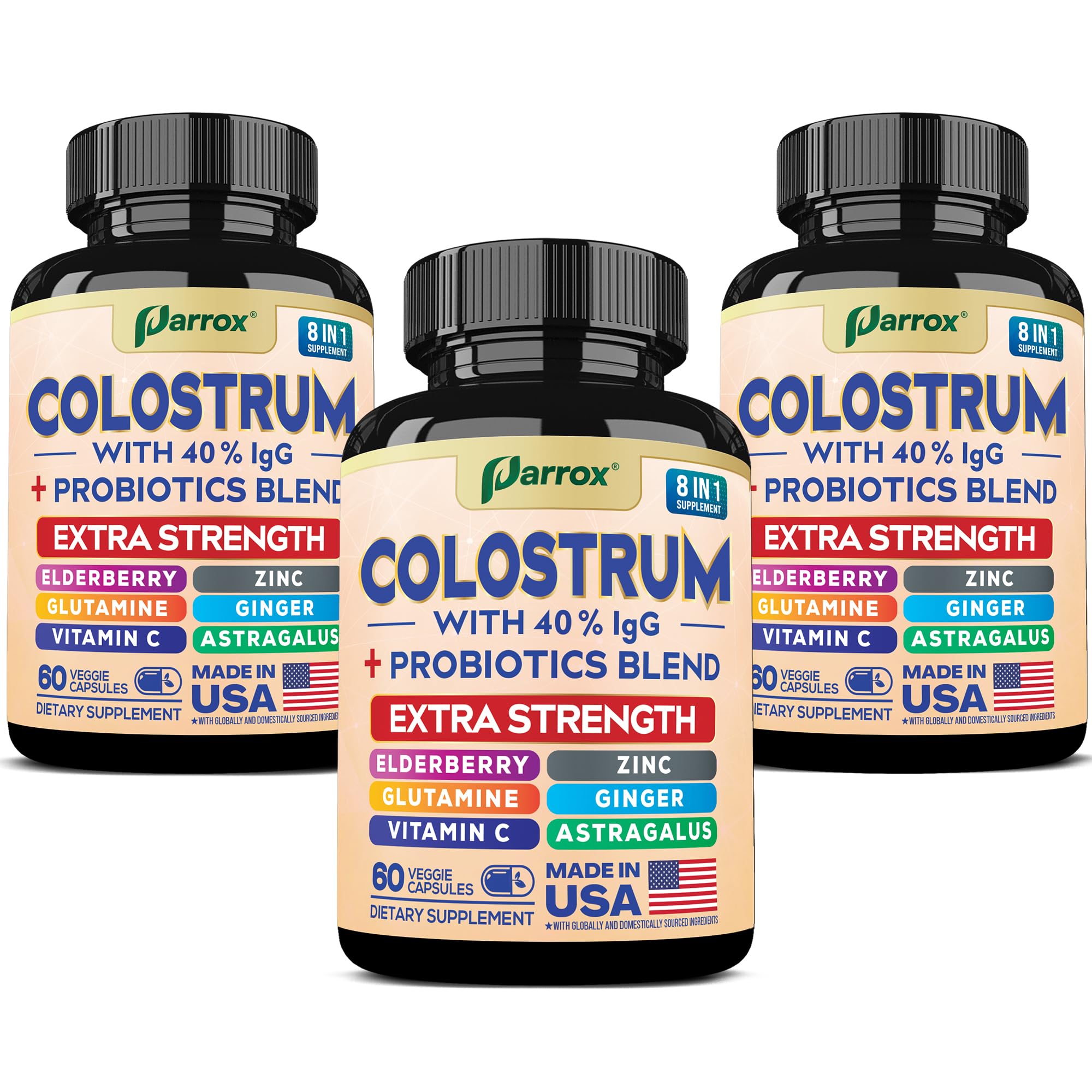 Colostrum Supplement Capsules, Grass Fed 40% IgG, 8-in-1, 180 Capsules