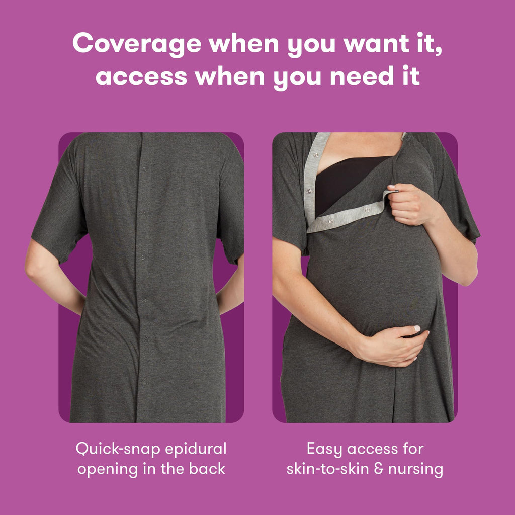 Frida Labor and Delivery Gown for Hospital, Easy-Snap, Tagless Gown