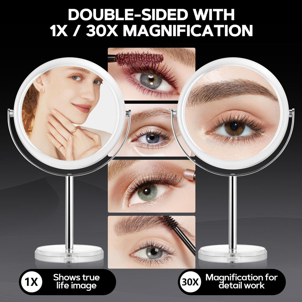 MIYADIVA Makeup Mirror, 30X Magnifying Mirror for Desk, 1X/30X Table Mirror with Stand, Double-Sided Vanity Mirror, Travel Makeup Mirror with Magnification, Desk Mirrors for Home and Office 8 in