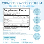 WONDERCOW Colostrum Supplement Powder for Gut Health, Immune Support & Wellness | Natural IgG Pure Whole Bovine Colostrum Superfood, Unflavored, 30 Servings
