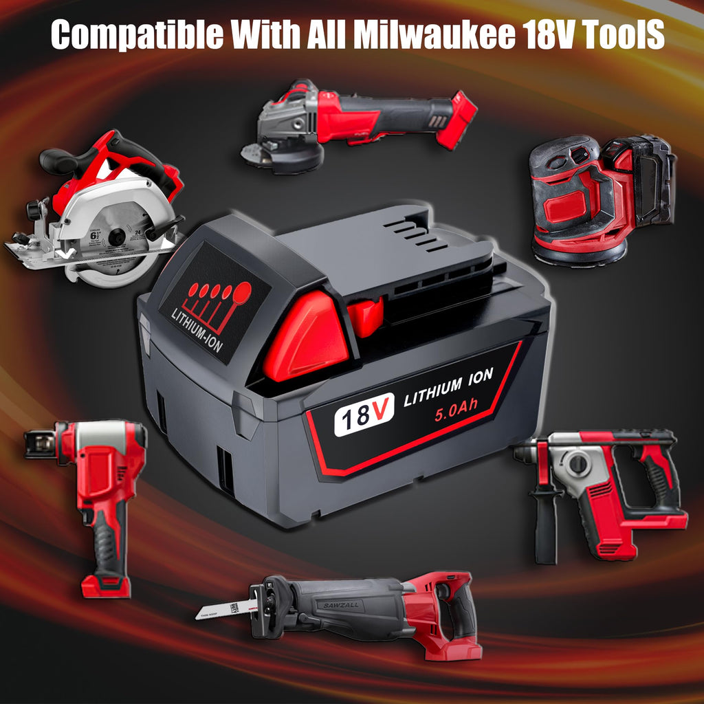 Epowon Replace Battery for Milwaukee M18 Battery 5.0ah and Charger Combo,Compatible with Milwaukee M18 Cordless Power Tools 18V Lithium Battery
