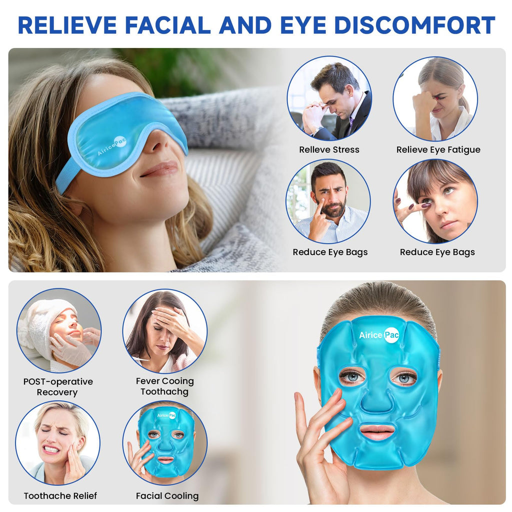 AiricePac Colding Ice Face Mask and Cooling Eye Mask for Puffy Eyes & Migraine Relief, Gel Eye Mask, Cool Face Masks for Dark Circles, Eye Surgery, Sleeping, Pressure, Headaches, Skin Care