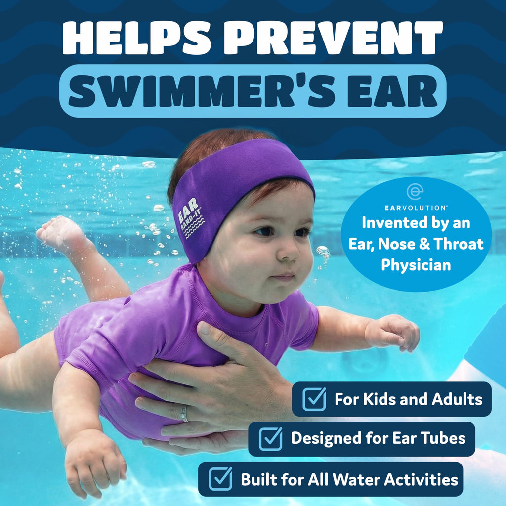 Earvolution Original Ear Band-It Swimming Headband, American Brand, Doctor-Invented - for Kids & Adults - Sensory-Friendly - Keep Ears Dry & Prevent Swimmer's Ear, Holds Earplugs In, (Magenta - Small)