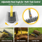 Thatch Rake, 15-Inch Wide Manual Dethatcher Rake for Cleaning Dead Grass, Loosening Soil, 55" Efficient Steel Metal Dethatching Rake with Long Adjustable Handle, Thatch Rakes for Lawns, Yard, Garden