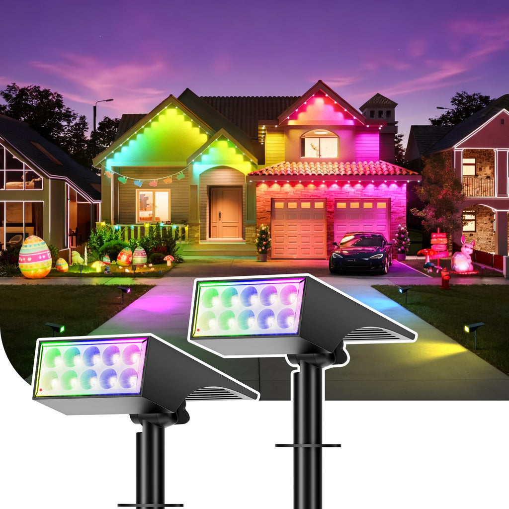 WENATY Solar Spot Lights Outdoor Color Changing, [7 Mode/2 Pack] Christmas Landscape Spotlights, Solar Lights Outdoor Waterproof,Led Powered Flood Light for Halloween Pathway Yard Garden Tree Walkway