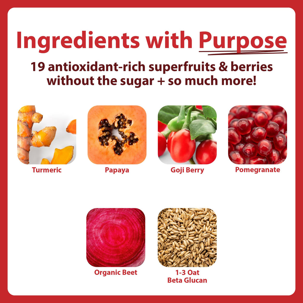 MacroLife Naturals Miracle Reds Superfood Powder 19 Blended Fruit & Berry Polyphenols Enzymes Probiotics & Antioxidants Supplement - Raw Non-GMO & Vegan Whole Food Vitamins - 12 Packet Servings