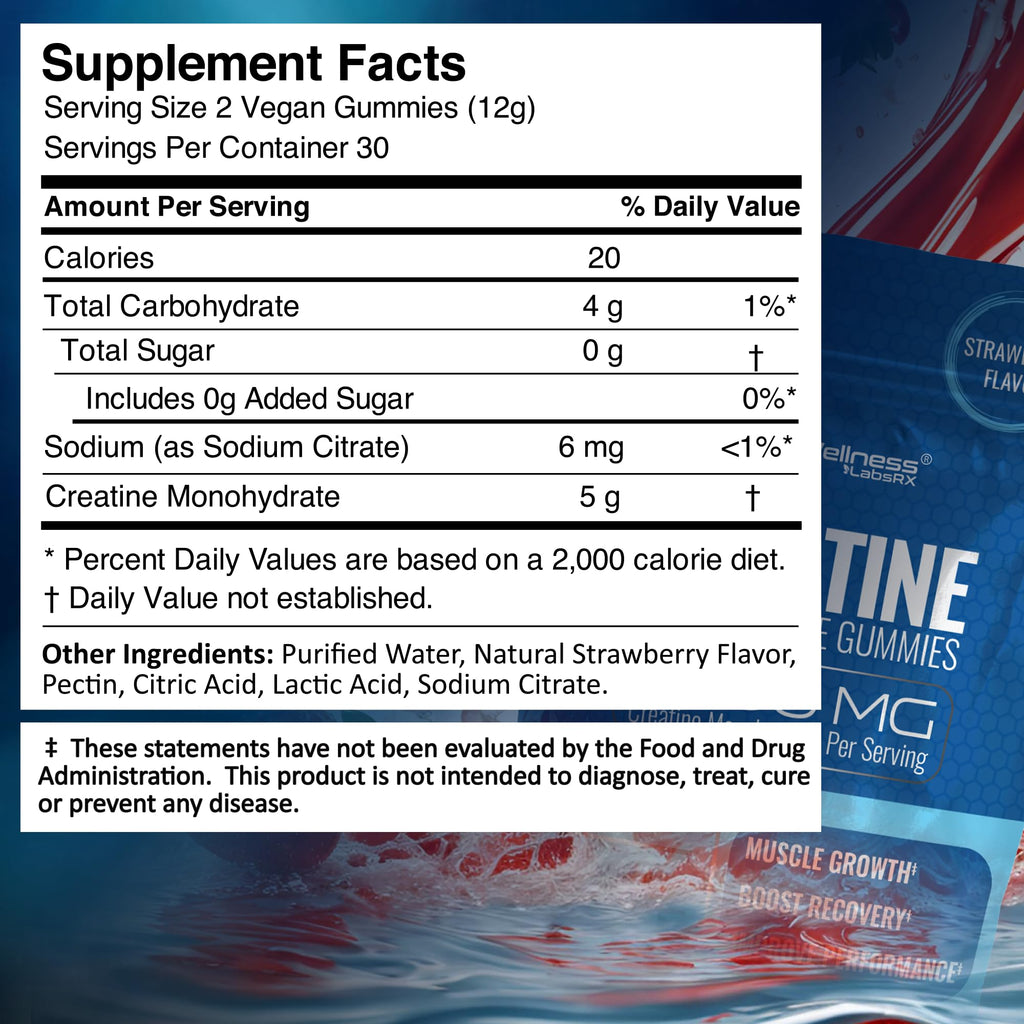 Creatine Gummies 5000mg, 30 Servings Creatine Monohydrate Gummies - Third-Party Tested Creatine for Women, Strawberry Flavor Creatine for Men, Muscle Growth, Strength, and Recovery - Pack of 1