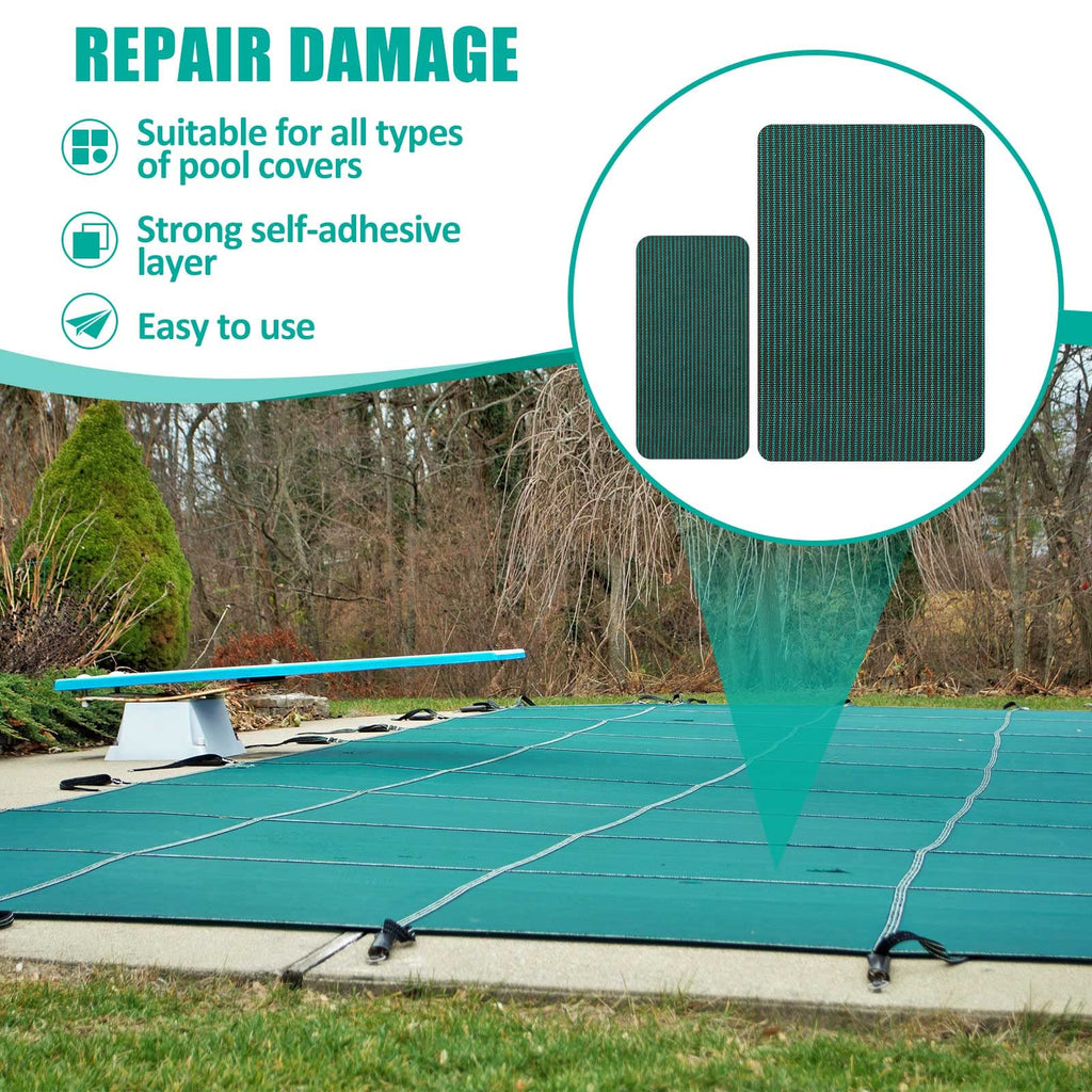 Amylove 12 Pcs Pool Safety Cover Patch Kit Swimming Pool Patch Repair Kit Self Adhesive Mesh for Inground Safety Cover, 12 x 8 Inch, 4 x 8 Inch (Green)