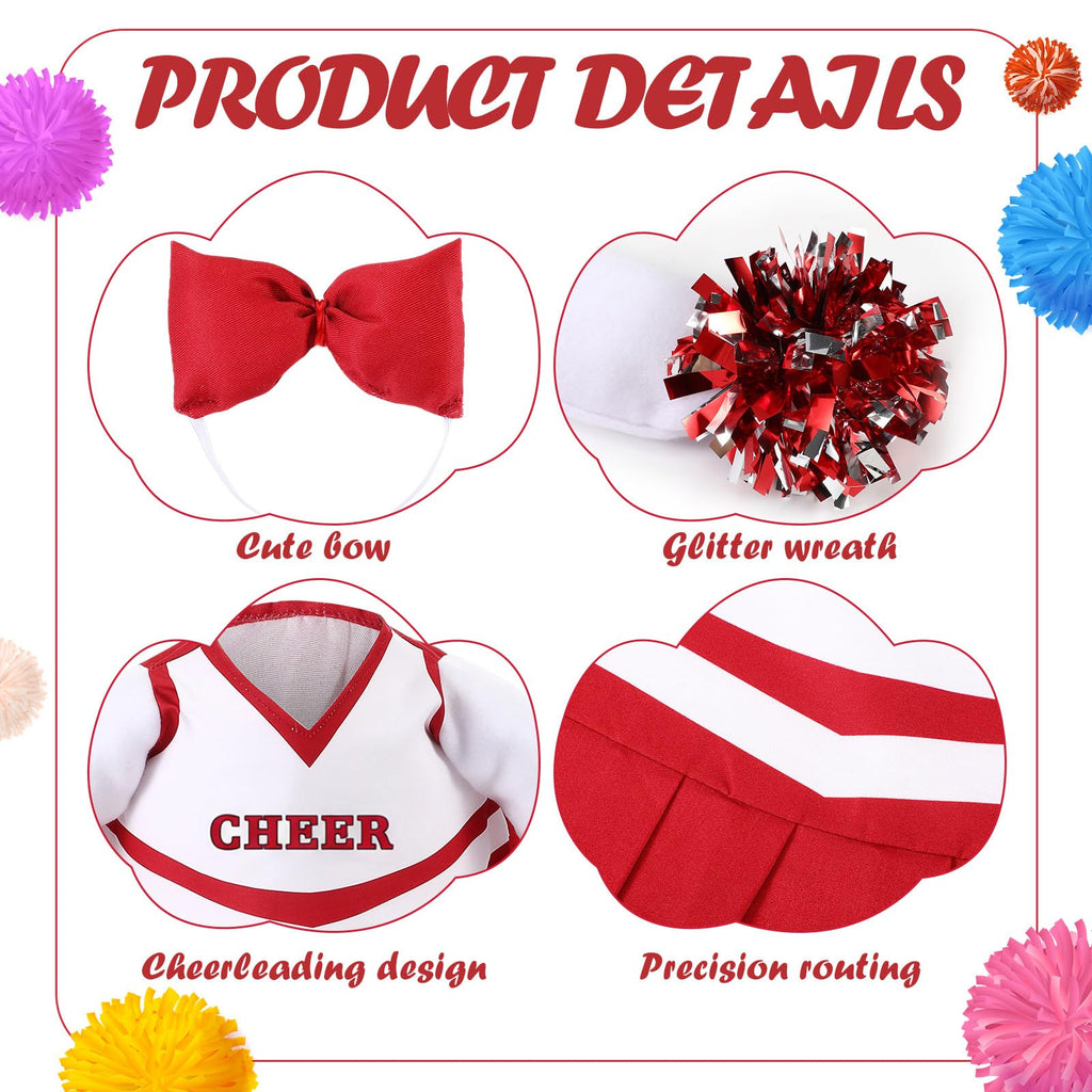 Sunnymove 2 Pcs Cheerleader Porch Goose Outfit Classroom Clothes Cheerleading Costume with Pom Poms and Bow for 23" Lawn Cement Goose Halloween Garden Yard Outdoor Classroom Decorations (Red)