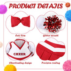 Sunnymove 2 Pcs Cheerleader Porch Goose Outfit Classroom Clothes Cheerleading Costume with Pom Poms and Bow for 23" Lawn Cement Goose Halloween Garden Yard Outdoor Classroom Decorations (Red)