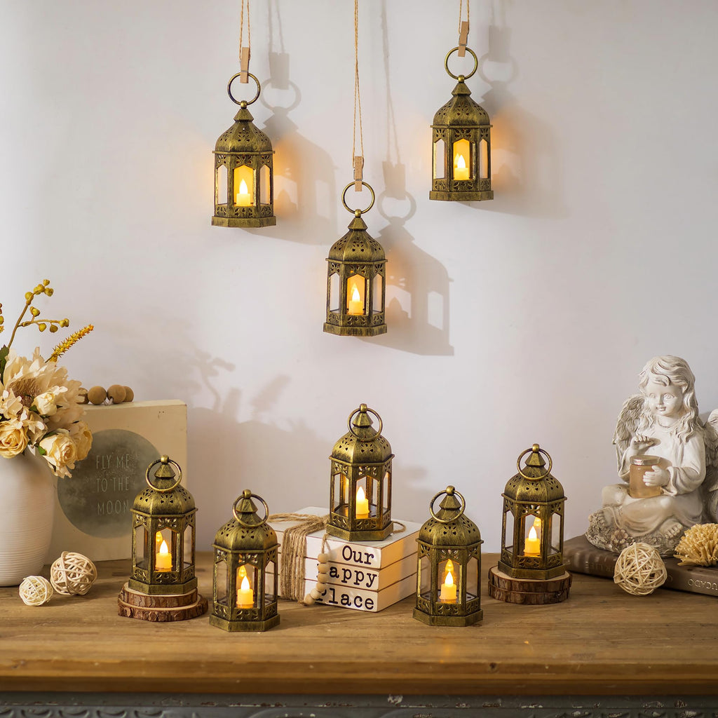 Hewory 10PCS Gold Mini Lanterns for Party Decoration, Flickering LED Candle