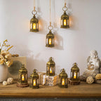 Hewory 10PCS Gold Mini Lanterns for Party Decoration, Flickering LED Candle