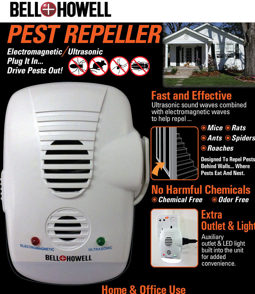 Bell + Howell Ultrasonic Electromagnetic Pest Repeller with AC Outlet and Switch, 1-Count