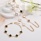 AIPPK 18K Gold Plated Clover Bracelet Set for Women Four Leaf Lucky Flower Bracelets Fashion Simple Jewelry Gifts for Women 3Pcs，white+black+gold