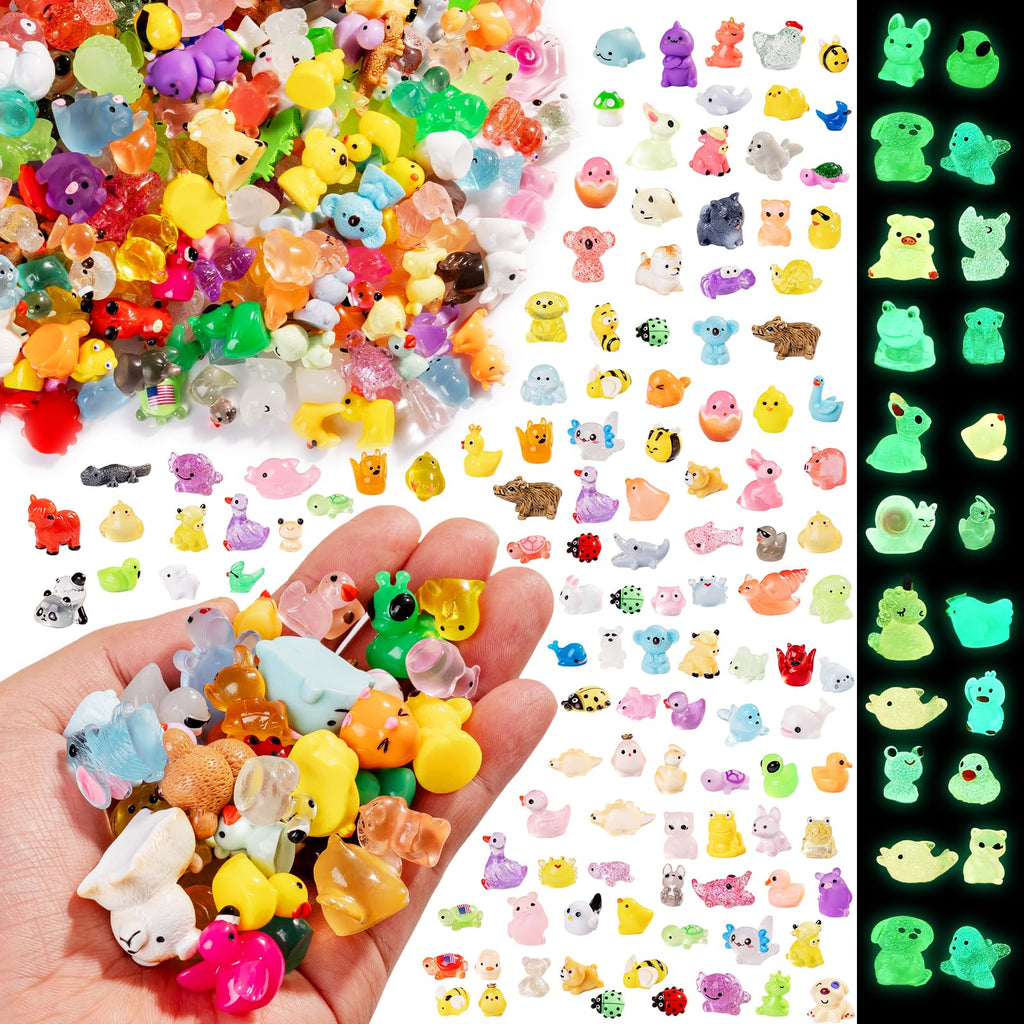 Cuteseven 300Pcs Mini Resin Animals Bulk 300 Styles Variety Tiny Animals Figure to Hide Luminous Glow in The Dark for Miniature Fairy Garden Decoration Hide Crafts Decor
