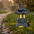 HL3NIGIM Solar Zen Garden Statue, Pagoda Lantern with 3 Solar Panels, Outdoor Decor for Landscape Patio, Balcony and Yard, Gift for Women Mom and Gramma