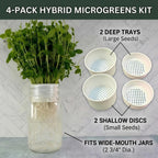Microgreens Growing Kit Compatible with Mason Jar, 4-Pack Deep & Shallow Hydroponic Sprouting Trays for Indoor Gardening, Easy Indoor Microgreens Grower for Kitchen Herb Gardening and Home Growing