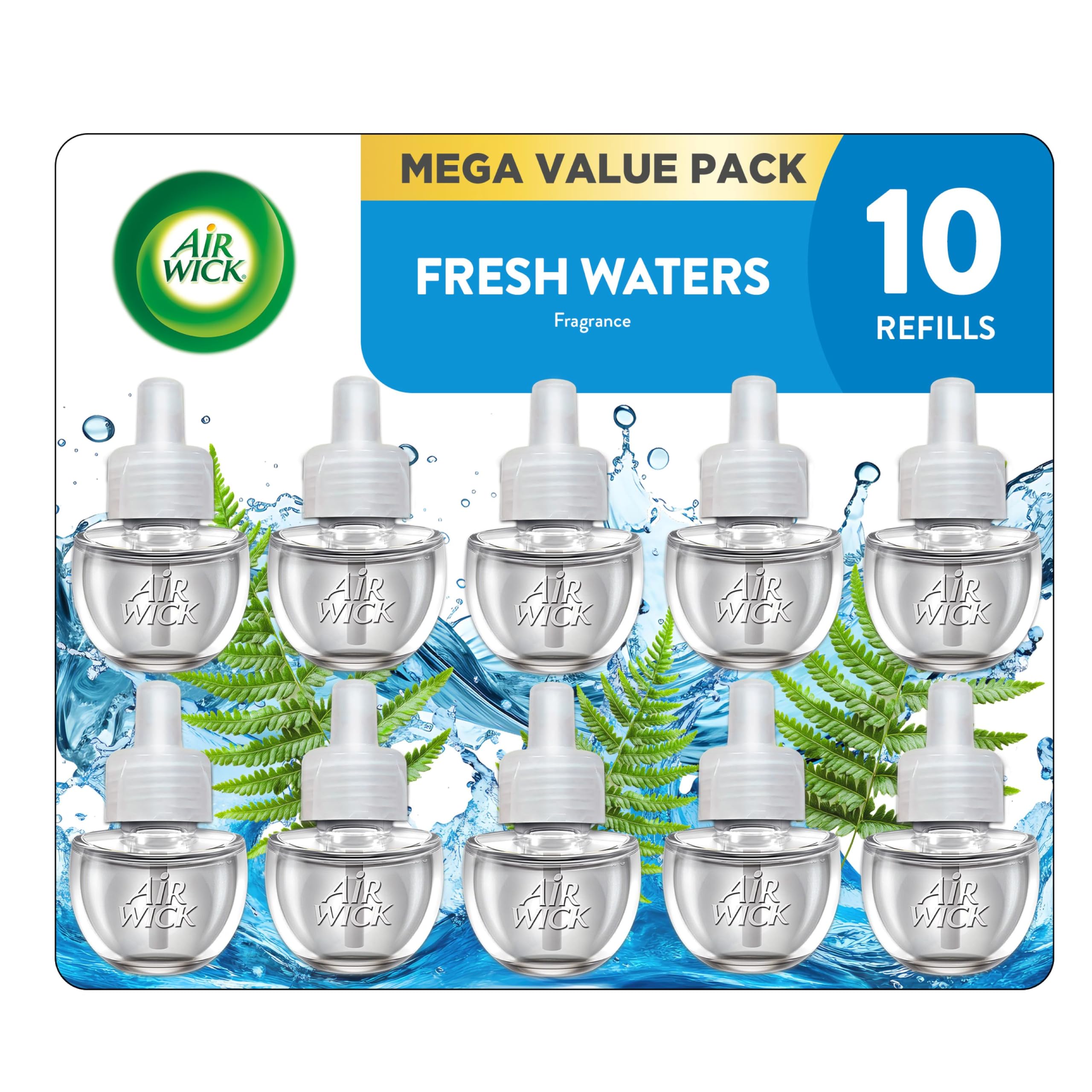 Air Wick Plug-In Scented Oil Refills, 10 Count, Fresh Waters, Air Freshener, Essential Oils, Eco Friendly