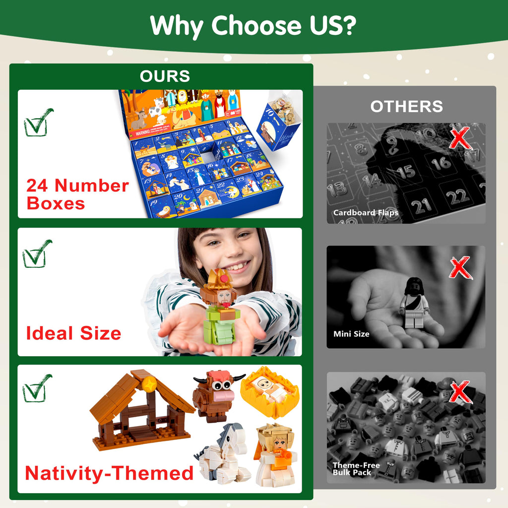 Nativity Advent Calendar 2026 Kids – 24 Days Building Blocks Kits Countdown Gifts, Christmas Stocking Stuffer Building Toys for Boys, Girls, Teens & Adults Ages 6+