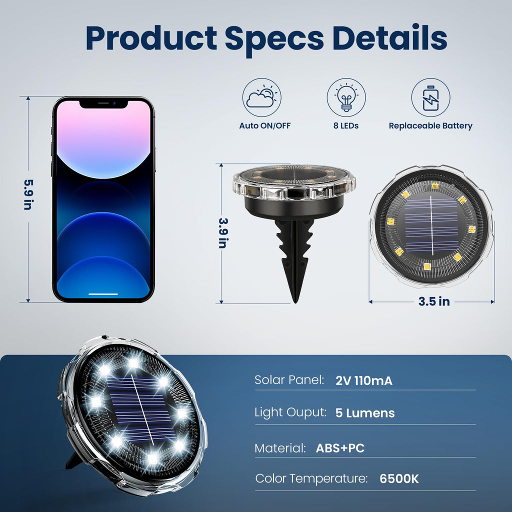 SOLPEX Solar Ground Lights 20 Pack, Solar Pathway Lights Outdoor Waterproof, Landscape Lighting for Garden, Walkway, Driveway, Yard, Deck, Patio, Swimming Pool (Cool White)