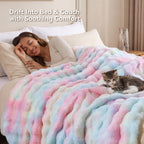 Smoofy Faux Rabbit Fur Throw for Couch - Rainbow Bubble Blanket 50"x60"