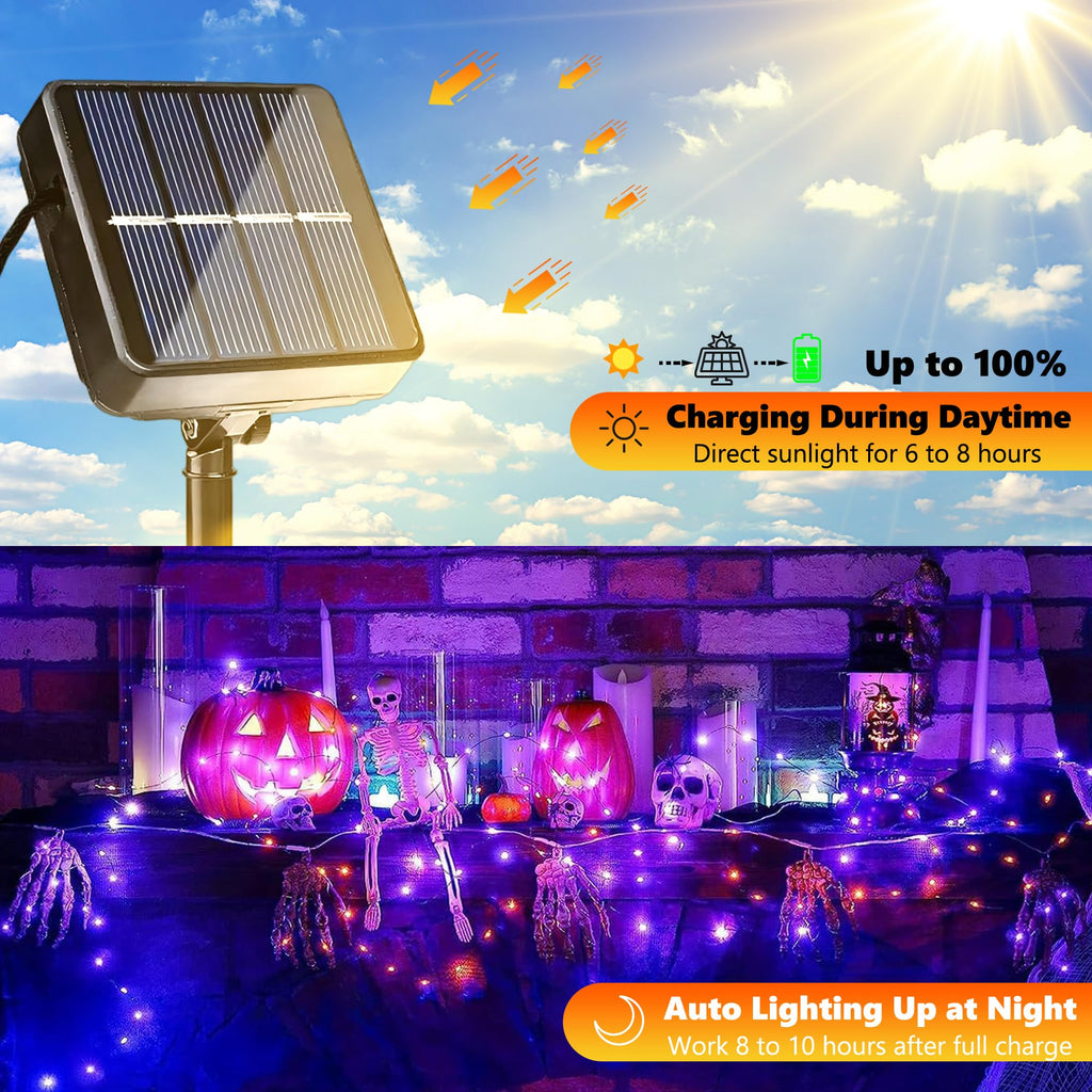 Joomer Orange Purple Halloween Solar String Lights,2 Pack Total 80FT 240LED