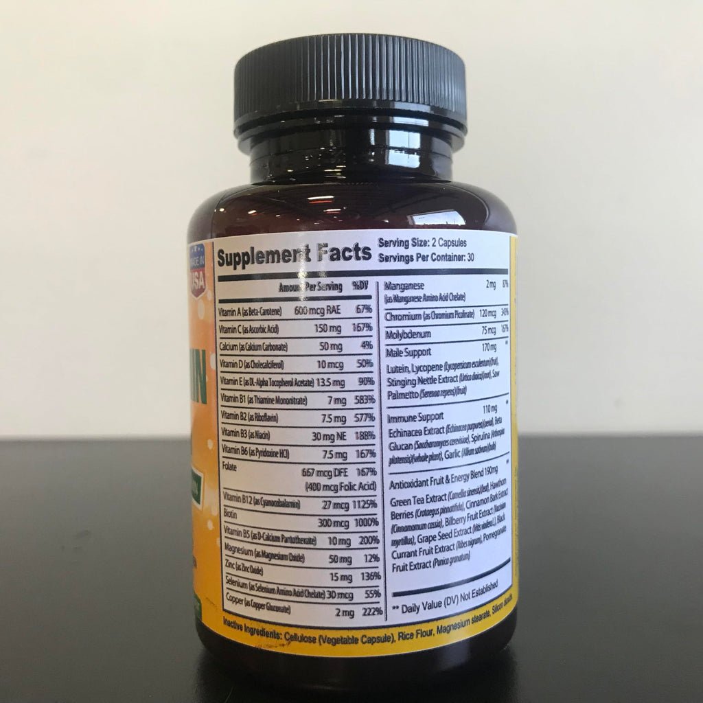 Bradeson Naturals Men's Multivitamin Supplement for Energy, Focus and Performance. Mens Vitamins A, C, D, E & B12, Zinc, Calcium, Magnesium & More. Multi Vitamin 60 Capsules Made in The USA