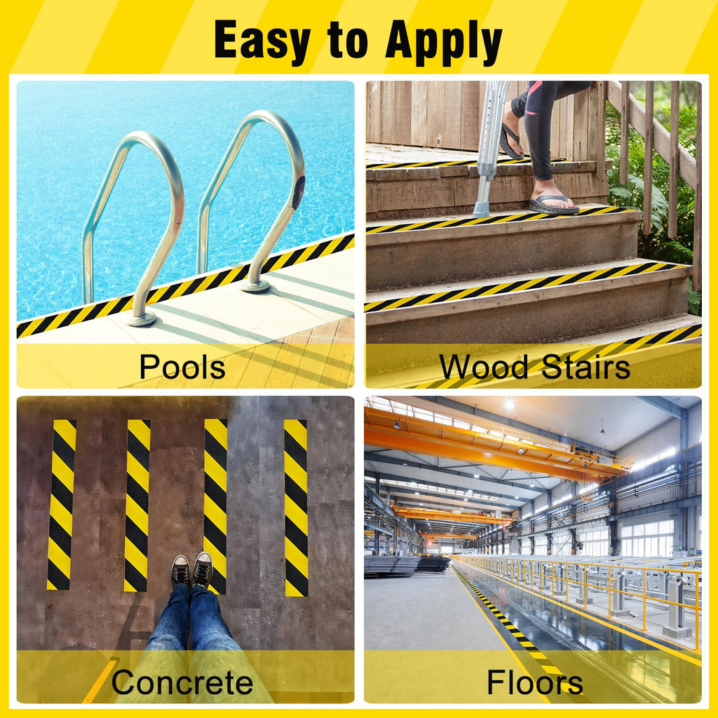 S&X Black/Yellow Anti Slip Tape, 6" x 33 FT, Heavy-Duty Grip Tape for Stairs Outdoor Waterproof Safety Non Skid Roll High Traction Non Slip Treads with Hard-Wearing Surface