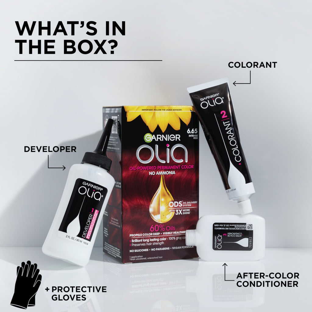 Garnier Olia Bold Ammonia Free Permanent Hair Color (Packaging May Vary), 7.45 Intense Fire Ruby, Red Hair Dye, 2 Count