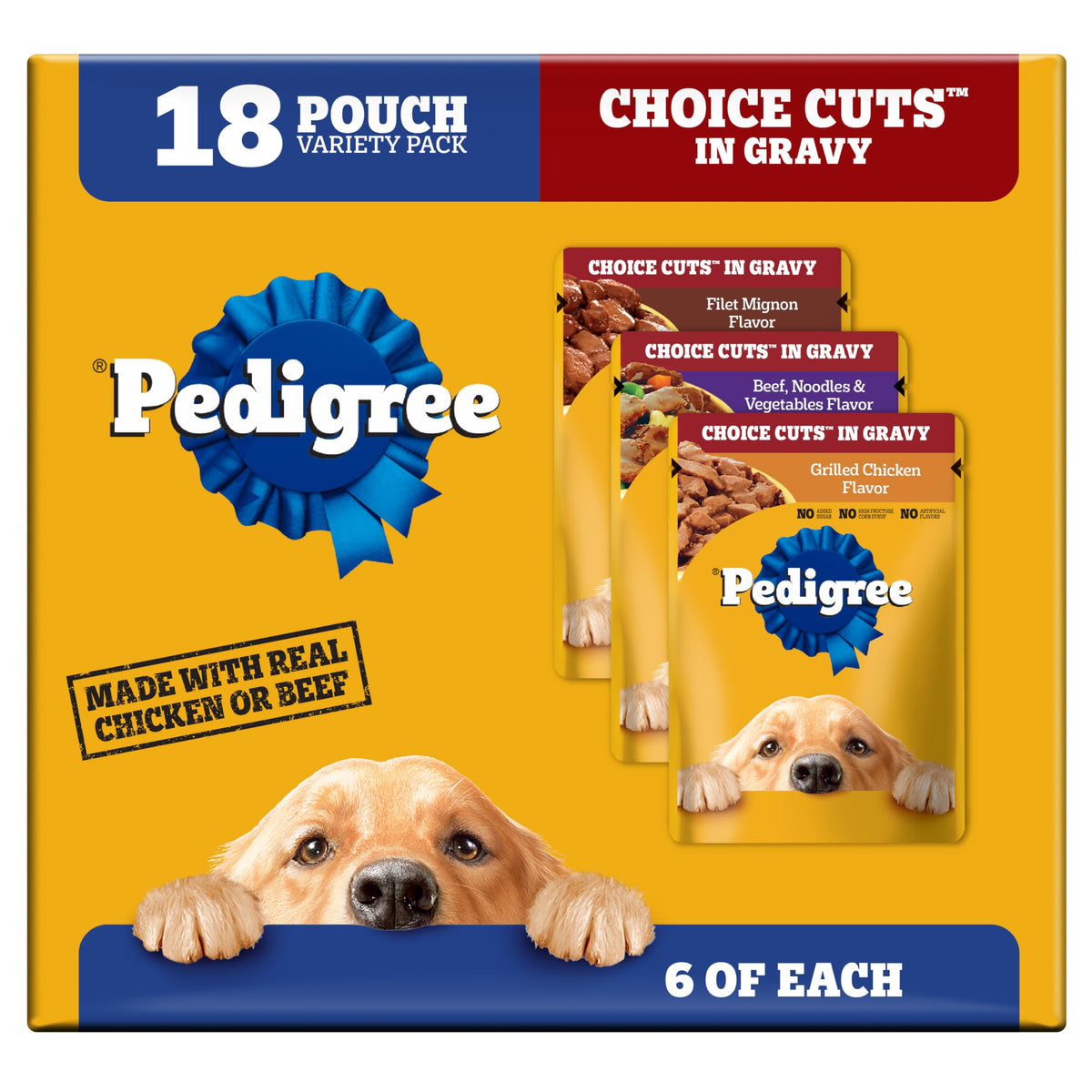 Pedigree Choice Cuts Wet Dog Food Pouch, Protein Variety, 3.5 oz, 18 Count