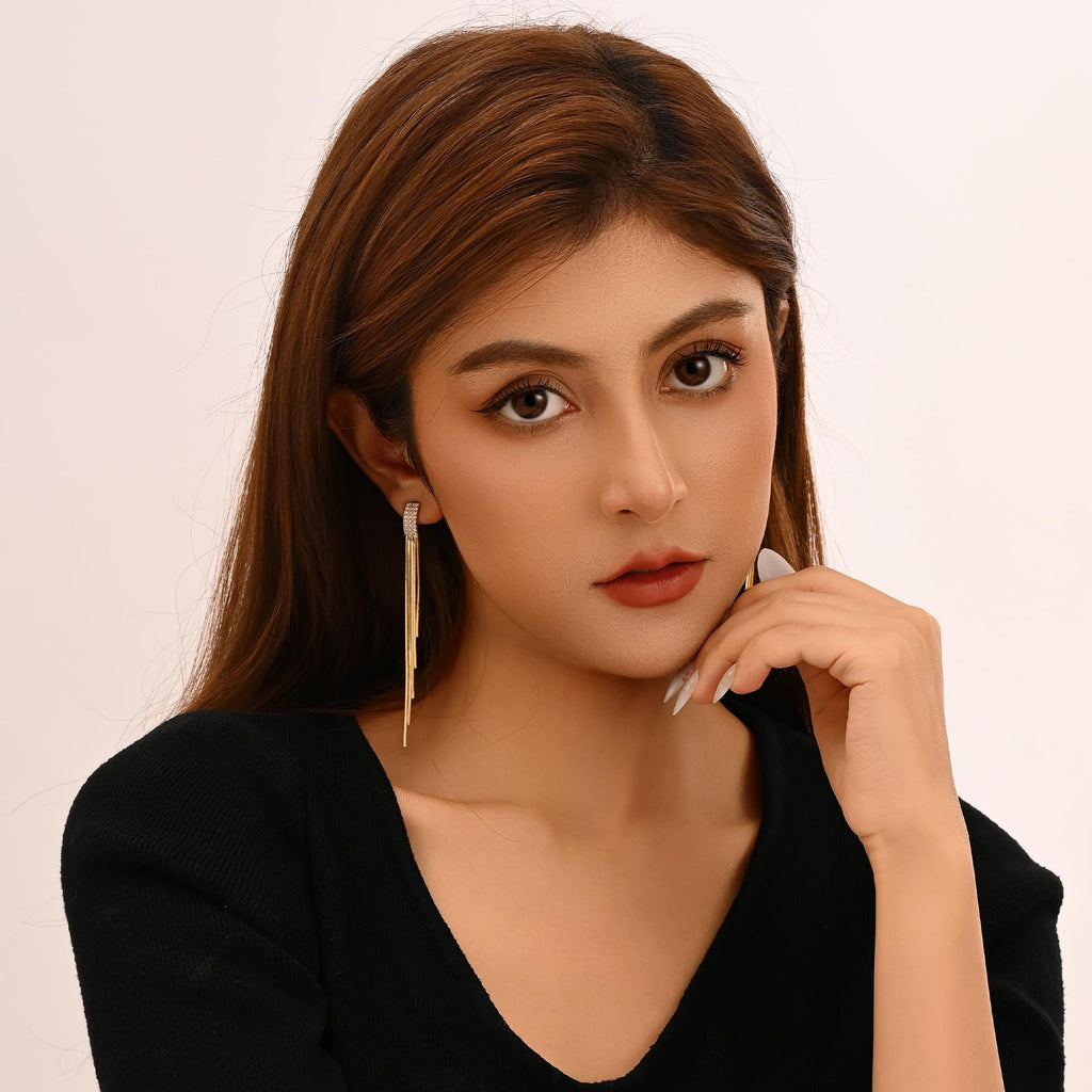 Long Dangle Earrings for Women, Tassel Chain Drop Threader Earrings