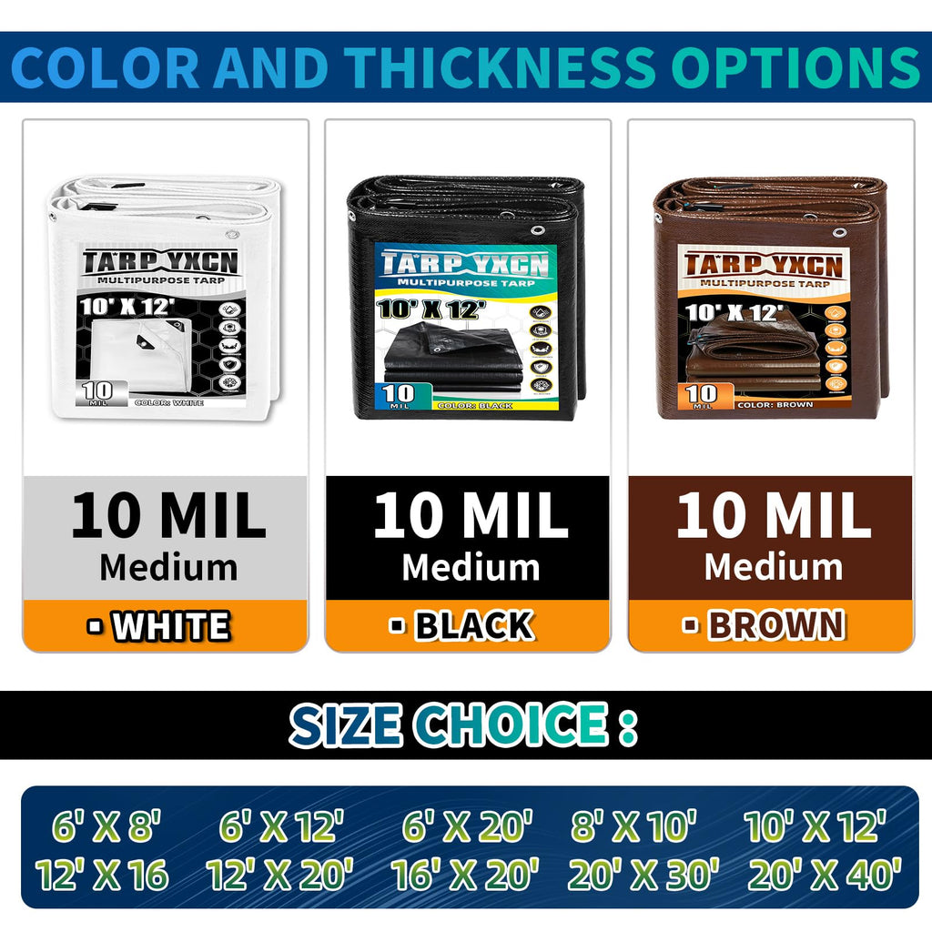 TA*RP YXCN Black Tarp 20x30 Feet, 10 Mil Thick Waterproof Poly Tarps Cover UV Resistant, Rip & Tear Proof with Metal Grommets Every 20 Inches
