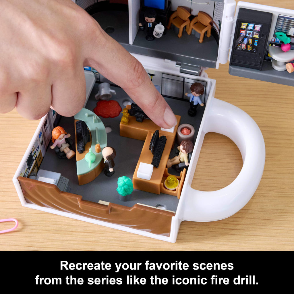 Polly Pocket x The Office Compact Playset 6 Character Dolls and 9 Accessories, Collectible Partnership Toy, Coffee Mug Exterior