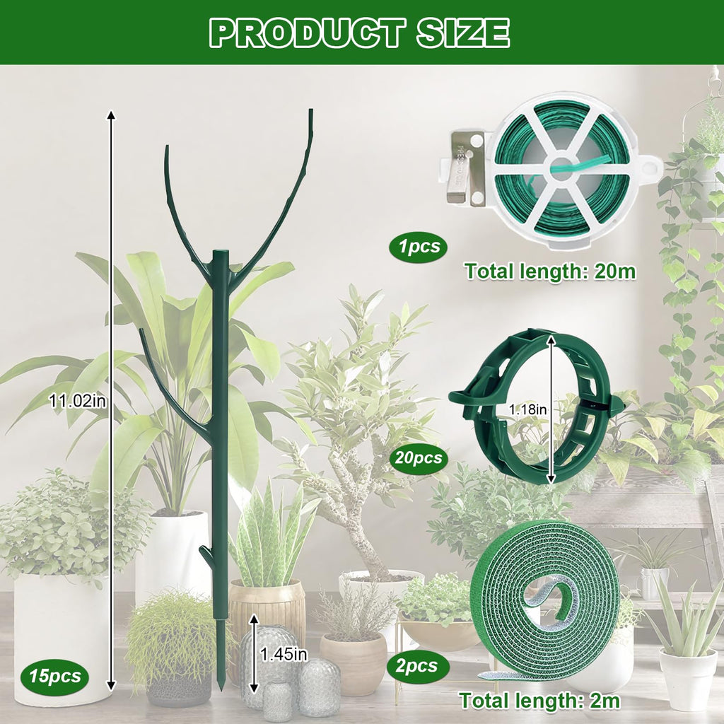 15pack Adjustable Plant Support Pole Stackable Indoor/Outdoor Support Pole with Clamps, Suitable for Supporting Monstera and Climbing Plants, Garden Accessories, Perfect Replacement for Plant Stakes