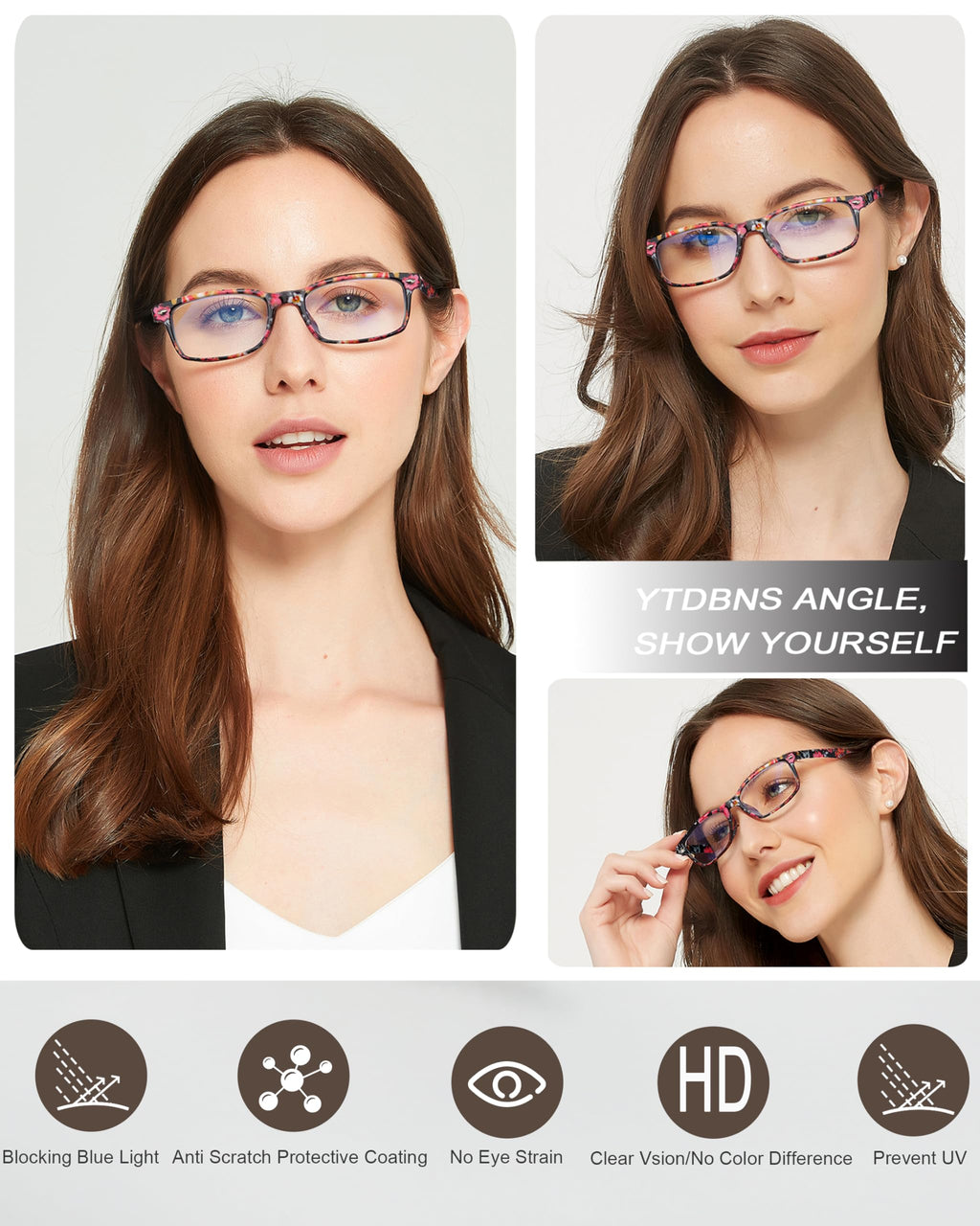YTDBNS Reading Glasses for Women, Stylish Blue Light Blocking Readers, Ladies Eyeglasses, Fashion Computer Eye Glasses