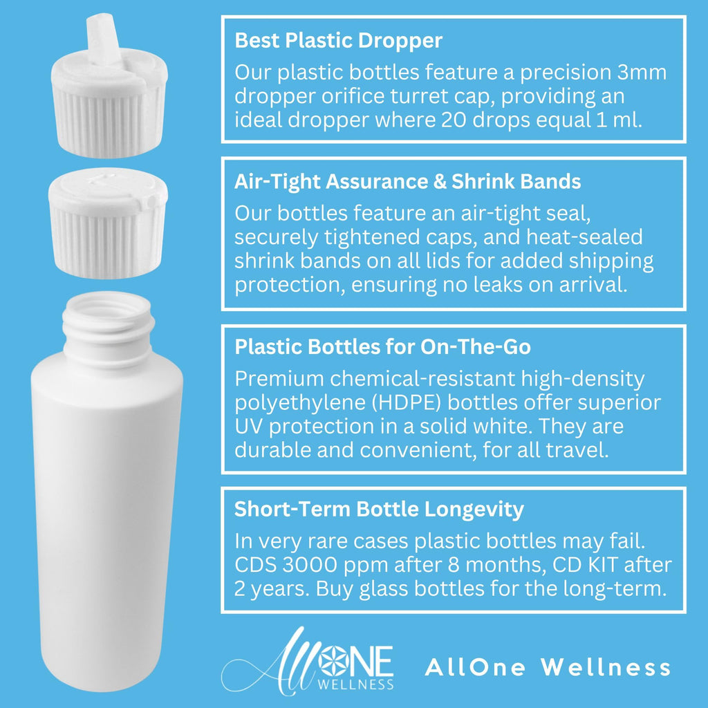Pure Chlorine Dioxide Solution 3000 PPM - CDS 3000 PPM 4.2 oz Plastic Bottle CDS Solution Made in USA | Allone Wellness