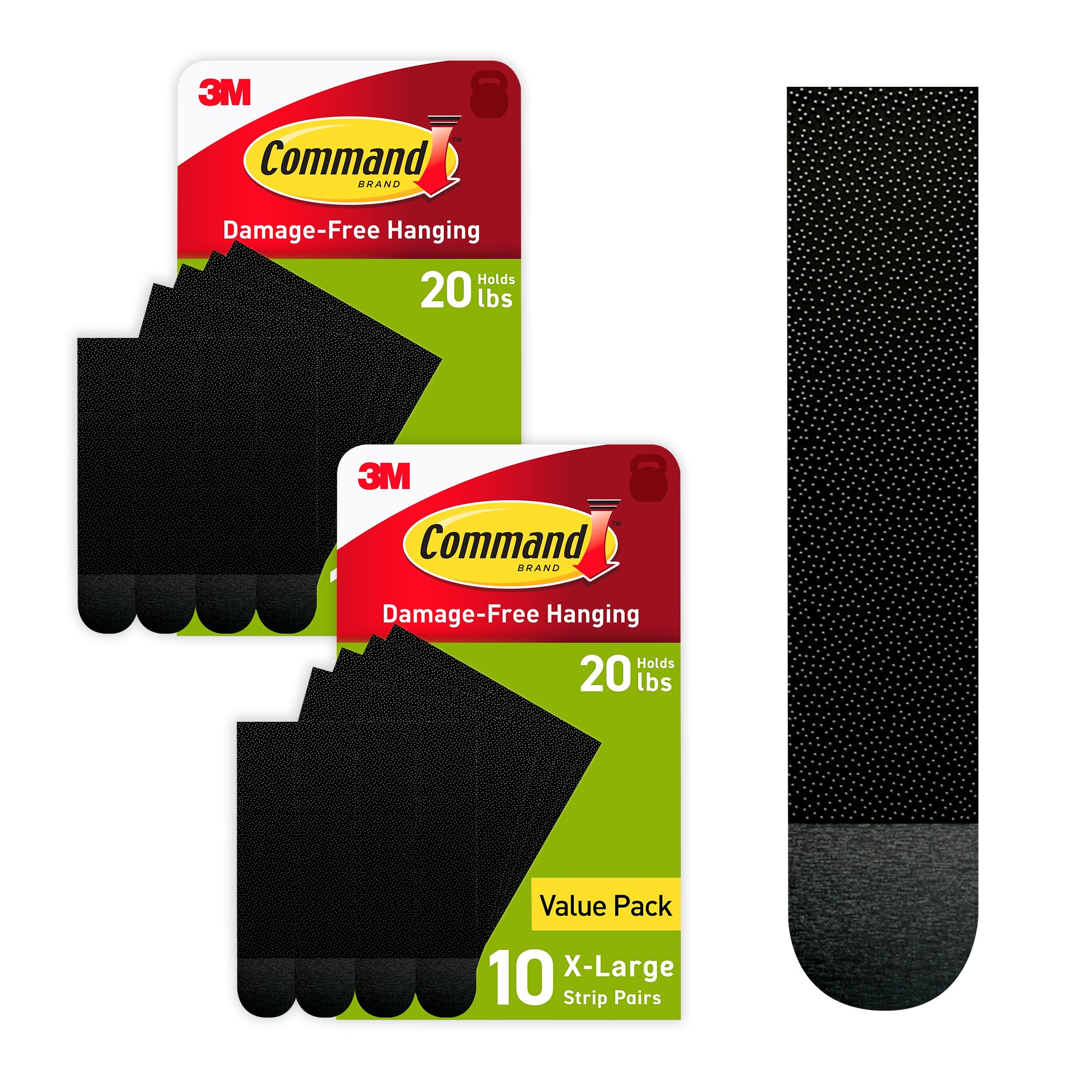 Command 20 Lb XL Heavyweight Picture Hanging Strips, Damage Free Hanging Picture Hangers, Heavy Duty Wall Hanging Strips for Living Spaces, 20 Black Adhesive Strip Pairs, PH217BLK-10NA