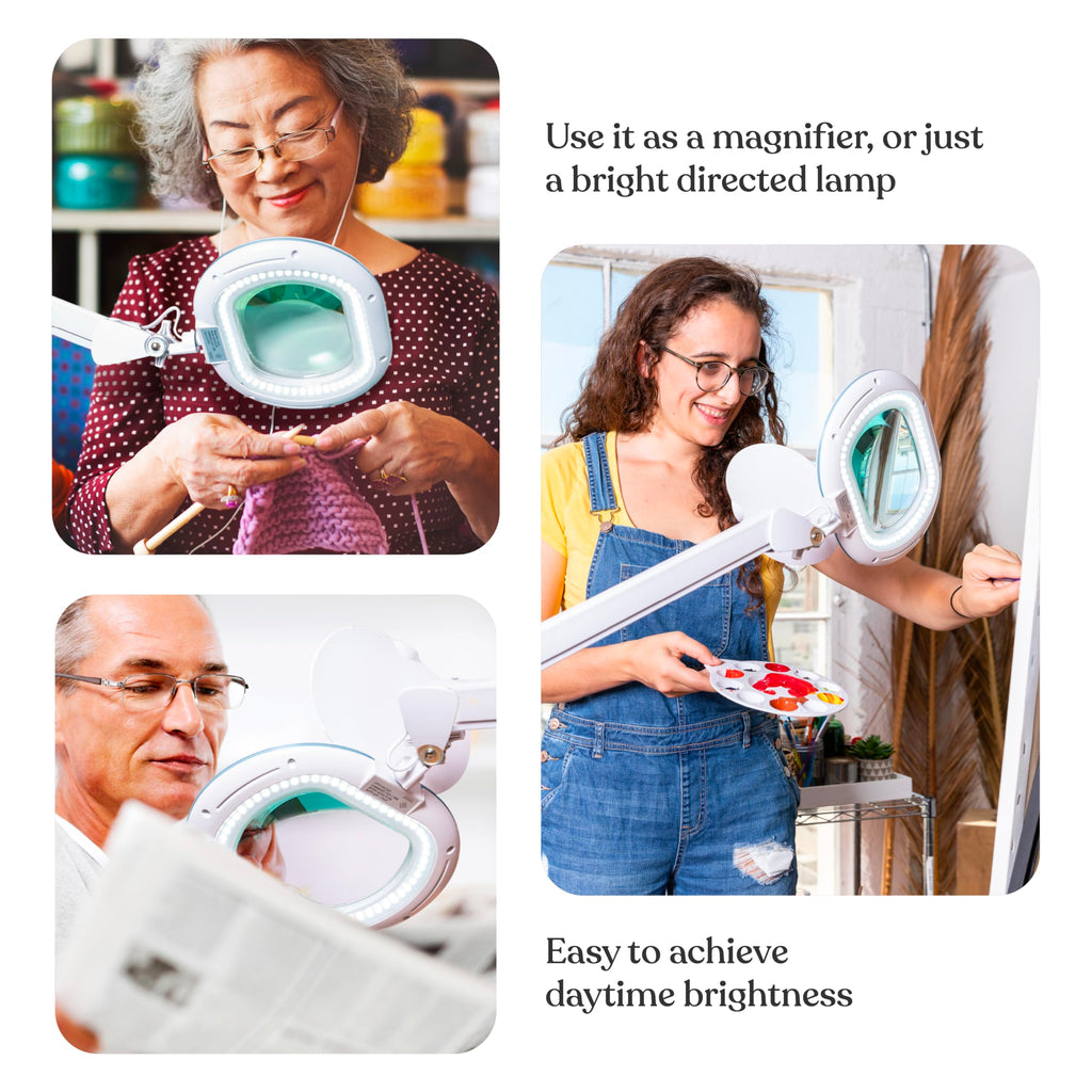 Brightech LightView Pro XL Magnifying Desk Lamp with Clamp, Adjustable Magnifying Glass with LED Light for Crafts, Reading, Close Work, Dimmable Light Magnifier with Wide Glass Lens