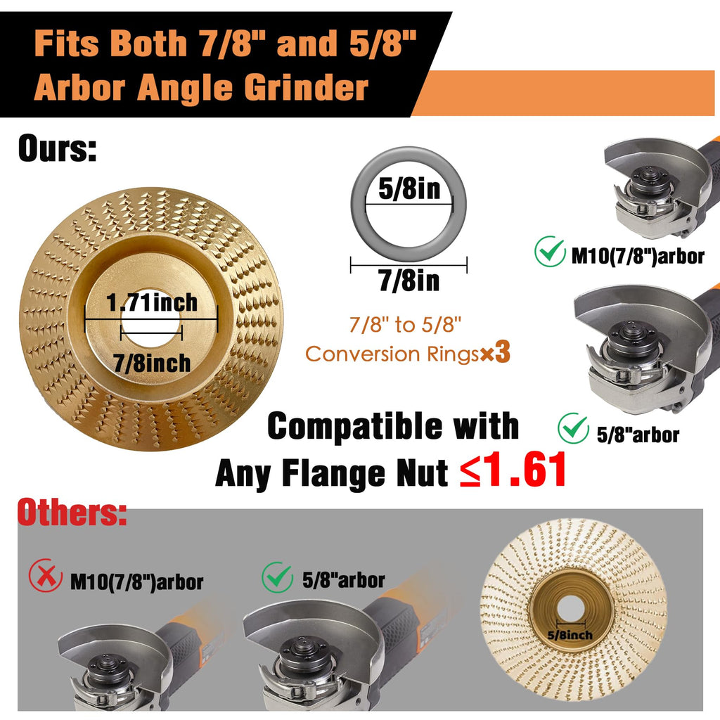 Konvixon 11PCS Wood Carving Disc Set for 4" or 4 1/2" Angle Grinder, Stump Tool Grinding Wheel Disc with 5/8" Adapter Ring, Woodworking Grinder Attachment for Cutting Shaping Carving Sanding Polishing