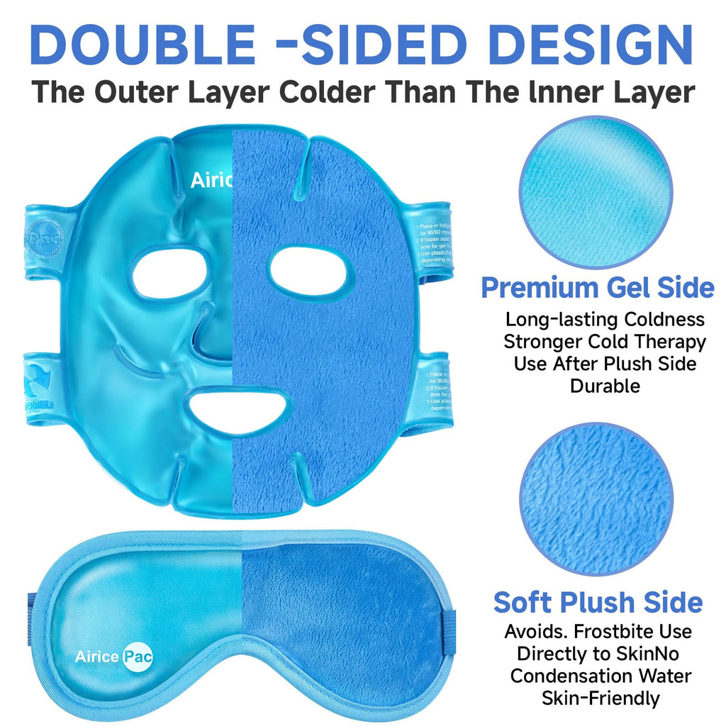 AiricePac Colding Ice Face Mask and Cooling Eye Mask for Puffy Eyes & Migraine Relief, Gel Eye Mask, Cool Face Masks for Dark Circles, Eye Surgery, Sleeping, Pressure, Headaches, Skin Care