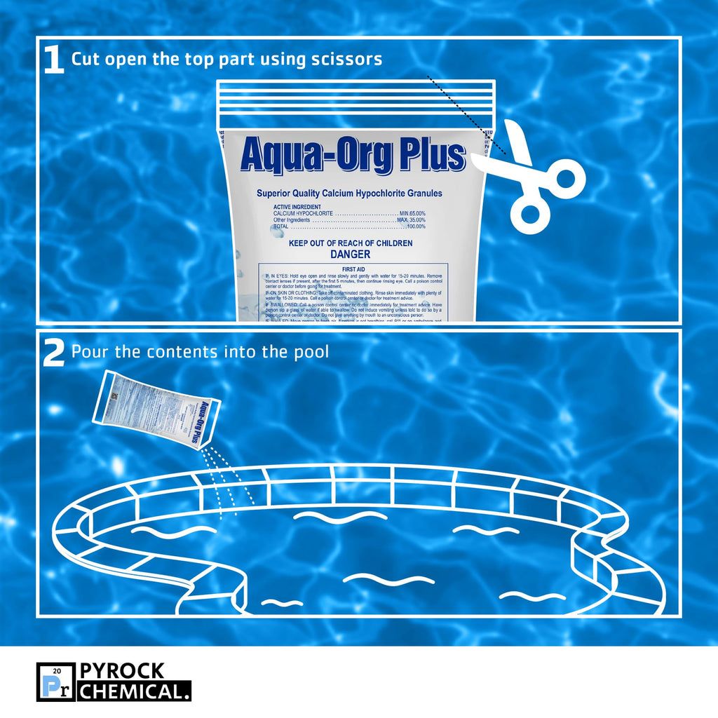 Pool Shock by Aqua Org Plus - 65% Granular Cal Hypo - Swimming Pool Shock for In-Ground, Above Ground, Spas & Hot Tubs - 24-Pack of 1 Pound Bags