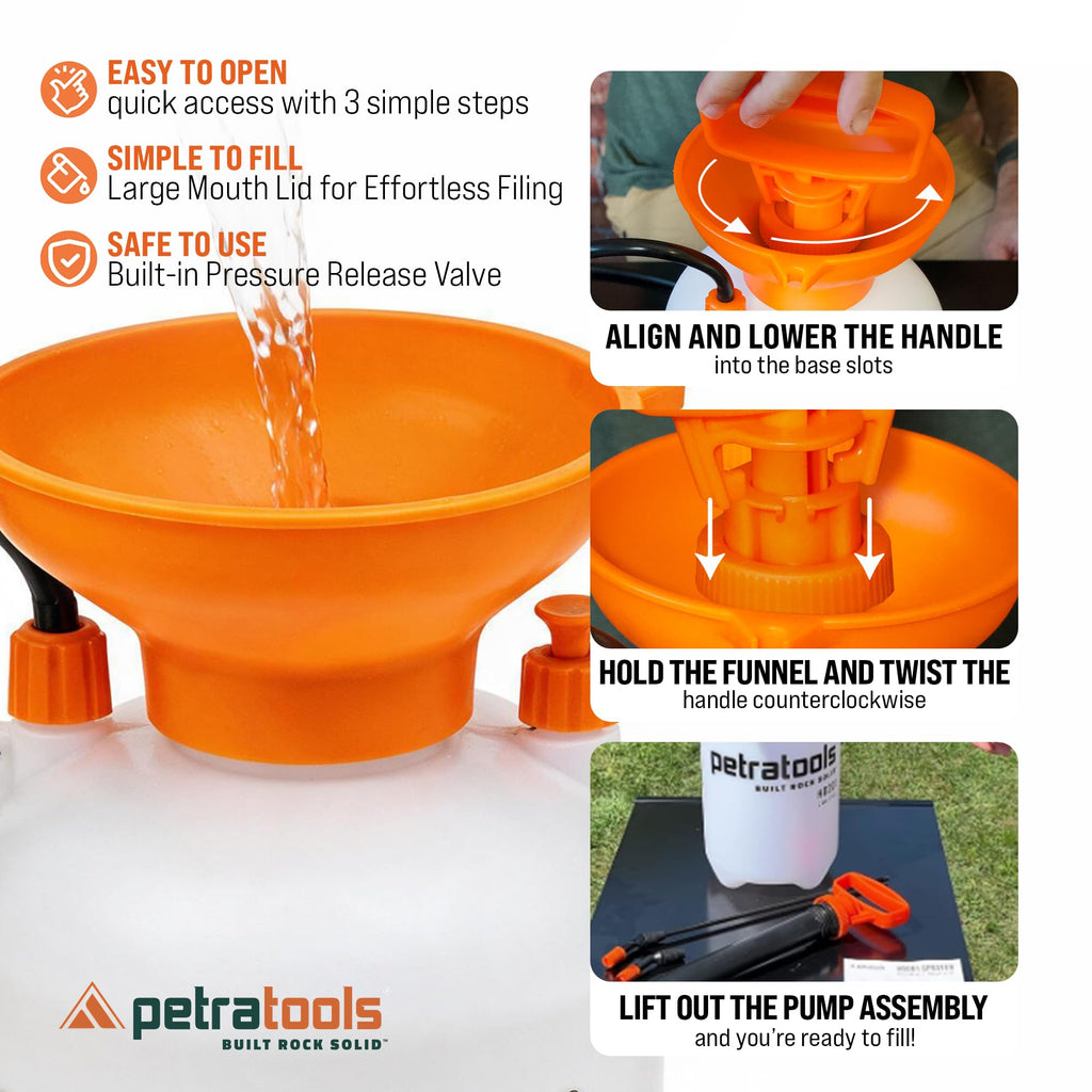 PetraTools HD101 Garden Pump Sprayer, 52-in Long Hose & 2 Nozzles, 1 Gallon