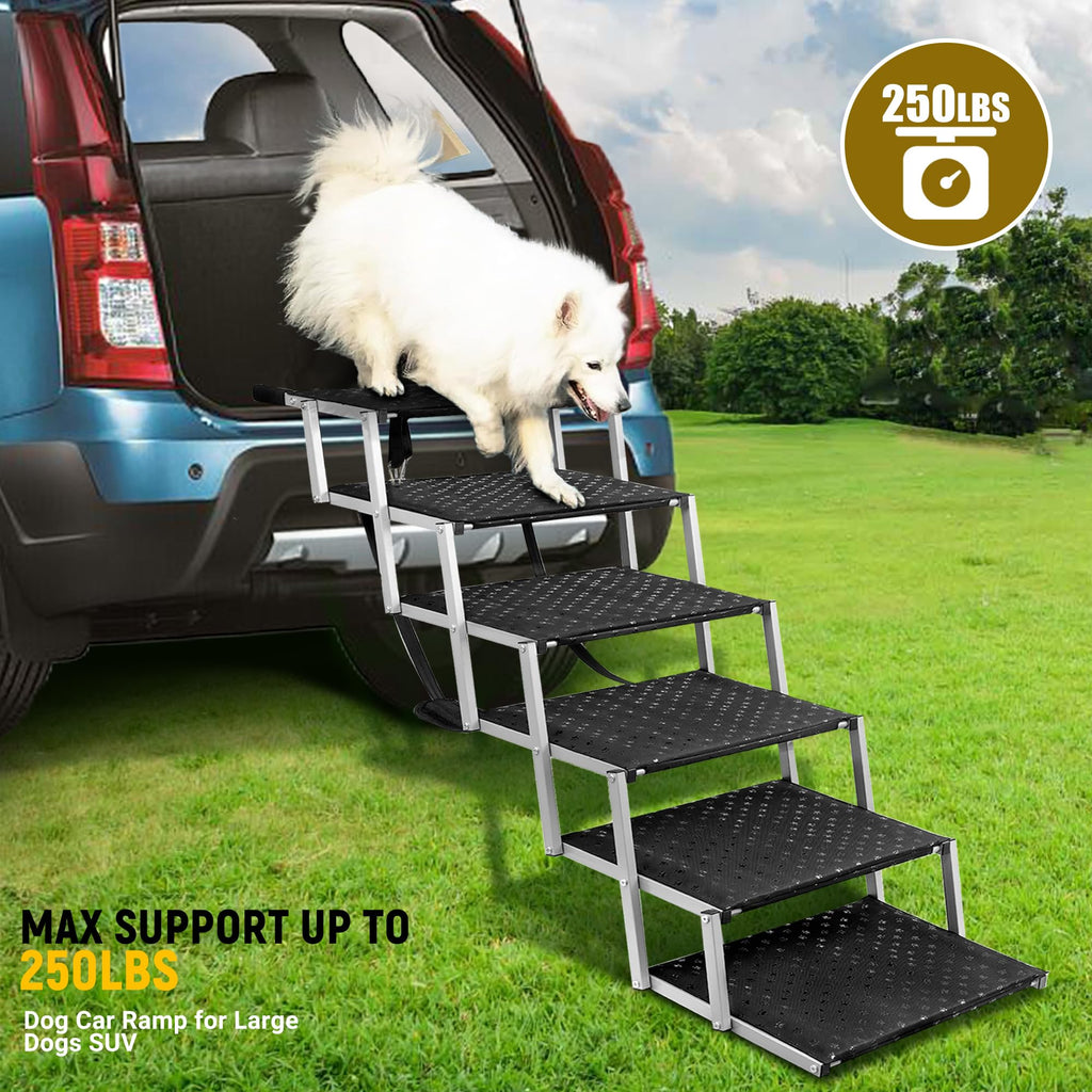 Extra Wide Stairs for Car - Foldable Dog Ramps for Large Dogs With Non-Slip Surface, Portable Steps for Cars, SUV, Truck, Support Up to 250 Lbs