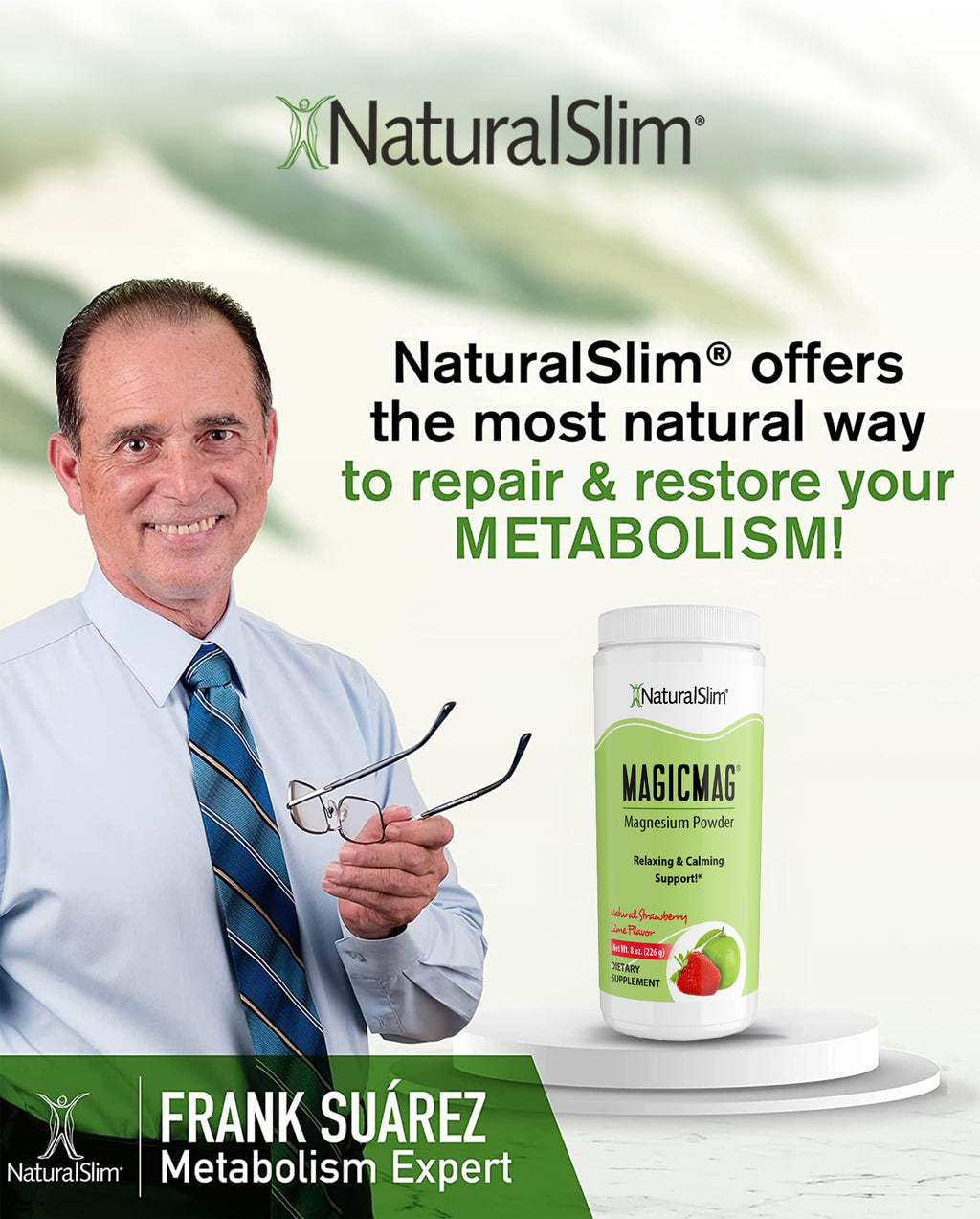 NaturalSlim MagicMag Magnesium Citrate Powder Drink for Relaxation, Stress, Constipation, Better Rest & Digestive Health, Magnesium Supplement for Women and Men, Strawberry & Lime Flavored 8oz