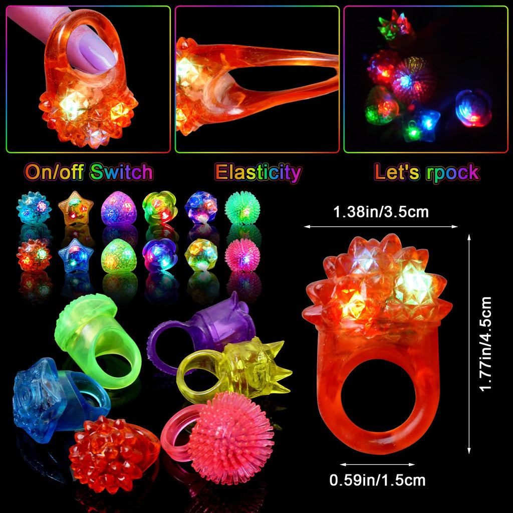 OLUPP 48 Pcs Light Up Rings, Glow In The Dark Party Supplies, 6 Style Flashing Glow In The Dark Rings for Adults & Kids, LED Ring for Birthday Party Favors, Concert, Raves, Halloween, Christmas